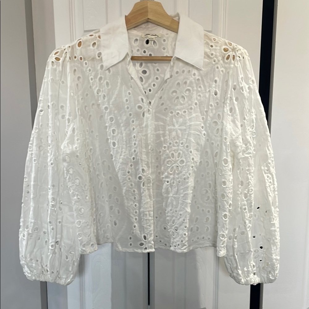 White Eyelet Cropped Blouse
